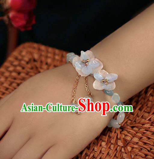 Baroque Handmade Flowers Jewelry Accessories European Novel Design Aquamarine Beads Bracelet for Women