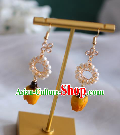 Princess Handmade Yellow Flower Earrings Fashion Jewelry Accessories Classical Pearls Eardrop for Women
