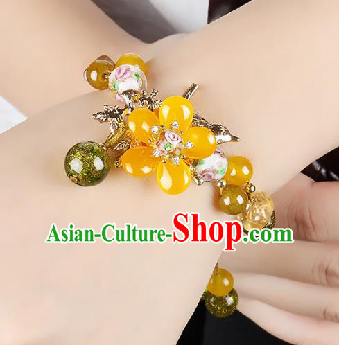 Handmade Chinese Traditional Canary Stone Bracelet Jewelry Accessories Decoration National Crystal Flower Bangle for Women