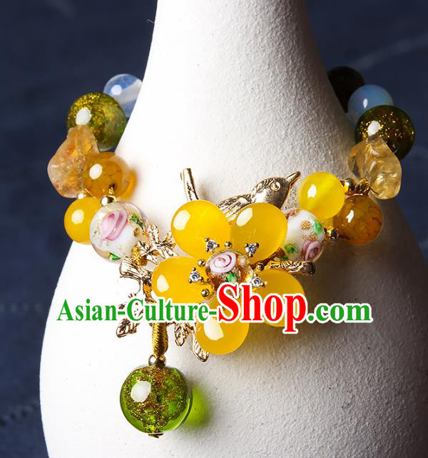 Handmade Chinese Traditional Canary Stone Bracelet Jewelry Accessories Decoration National Crystal Flower Bangle for Women