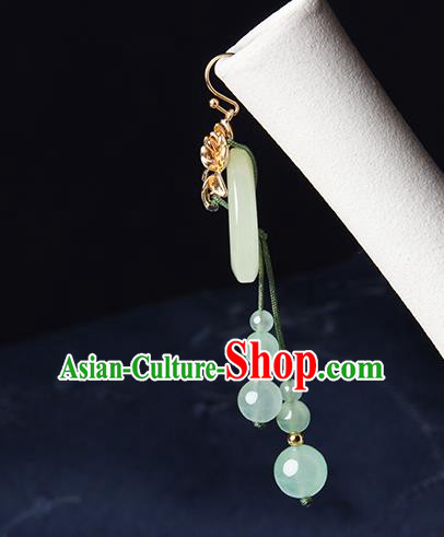 Traditional Chinese Green Beads Tassel Ear Accessories Handmade Eardrop National Cheongsam Peace Buckle Earrings for Women