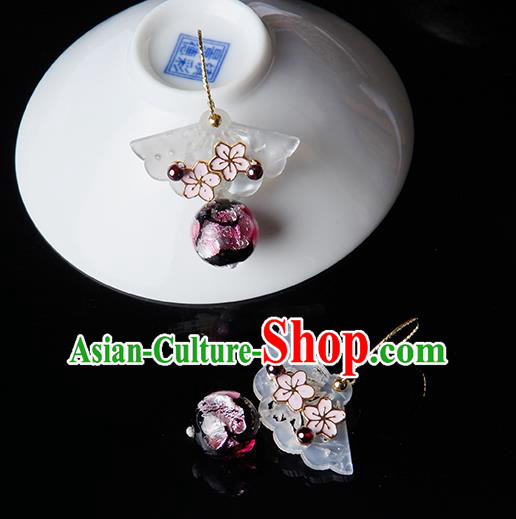 Traditional Chinese Shell Fan Ear Accessories Handmade Eardrop National Cheongsam Sakura Earrings for Women