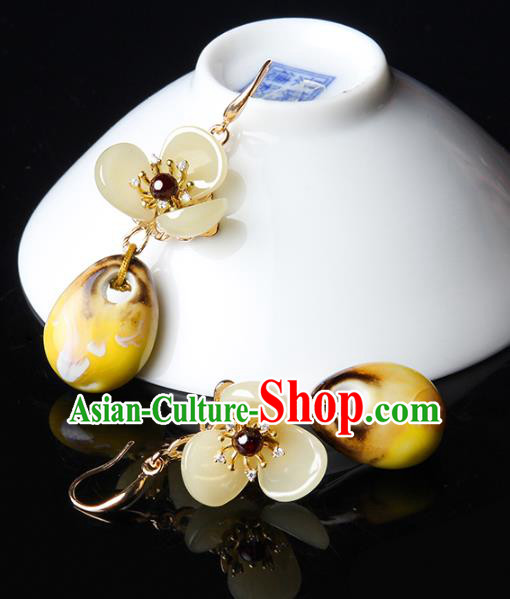Traditional Chinese Glass Ear Accessories Handmade Eardrop National Cheongsam Yellow Flower Earrings for Women