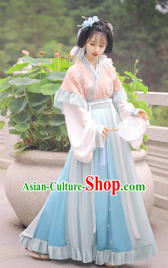 Chinese Jin Dynasty Half Sleeve Top Blouse and Skirt Traditional Hanfu Garment Ancient Young Lady Historical Costumes Full Set