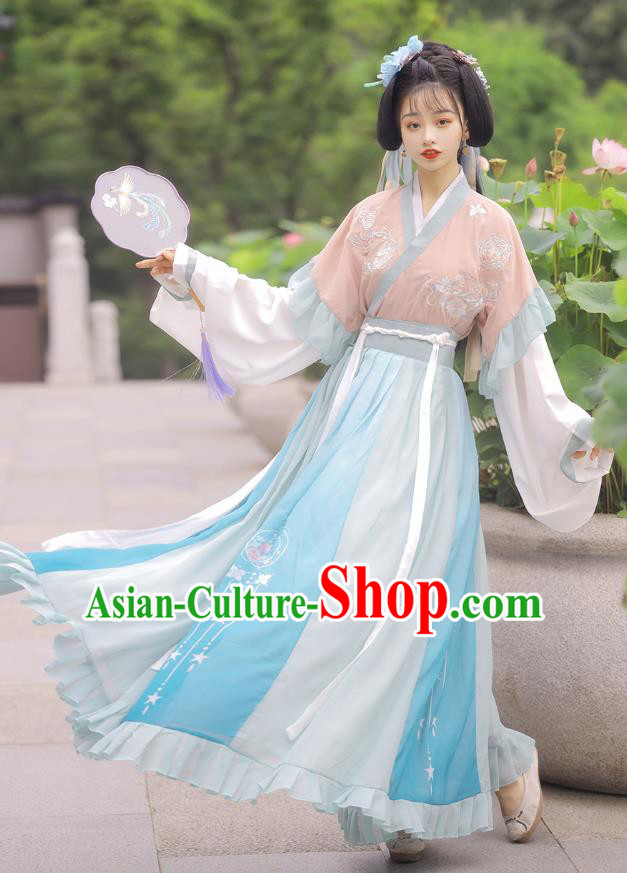 Chinese Jin Dynasty Half Sleeve Top Blouse and Skirt Traditional Hanfu Garment Ancient Young Lady Historical Costumes Full Set