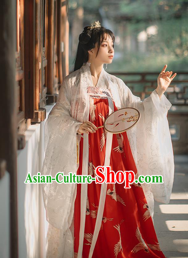 Chinese Tang Dynasty Noble Female Red Cape Blouse and Dress Traditional Historical Costumes Ancient Goddess Hanfu Garment Full Set