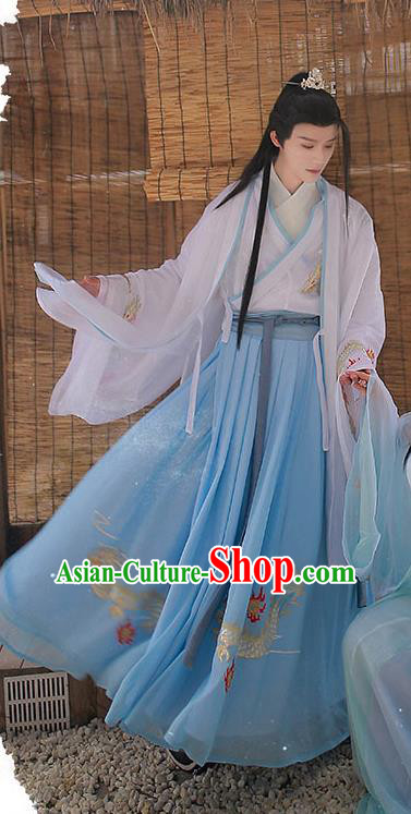 Chinese Ming Dynasty Young Swordsman Cloak Blouse and Skirt Traditional Hanfu Garment Ancient Noble Childe Historical Costumes for Men