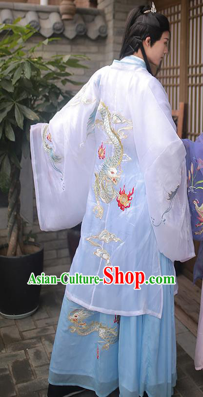 Chinese Ming Dynasty Young Swordsman Cloak Blouse and Skirt Traditional Hanfu Garment Ancient Noble Childe Historical Costumes for Men