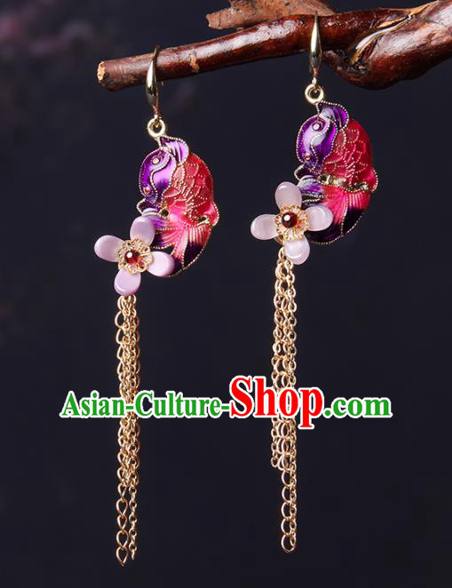 Traditional Chinese Red Fish Ear Accessories Handmade Eardrop National Cheongsam Fragrans Earrings for Women