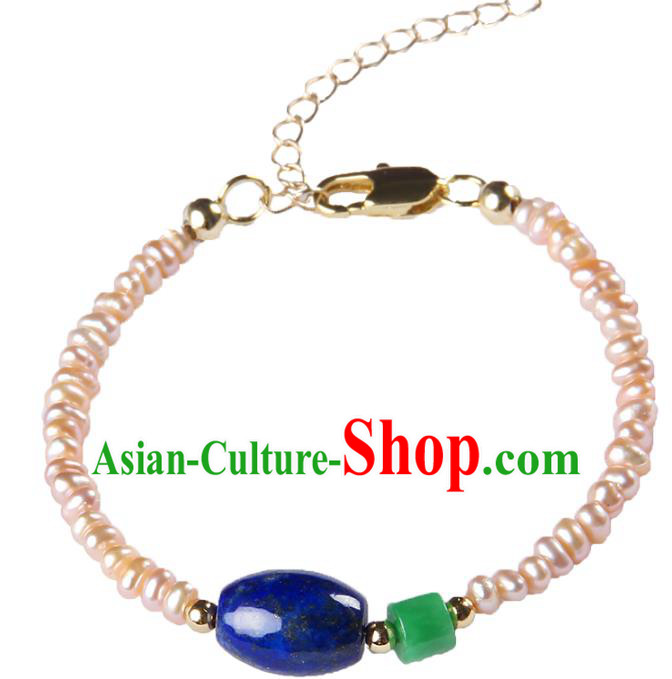 Handmade Chinese Traditional Pearls Bracelet Jewelry Accessories Decoration National Lapis Lazuli Bangle for Women