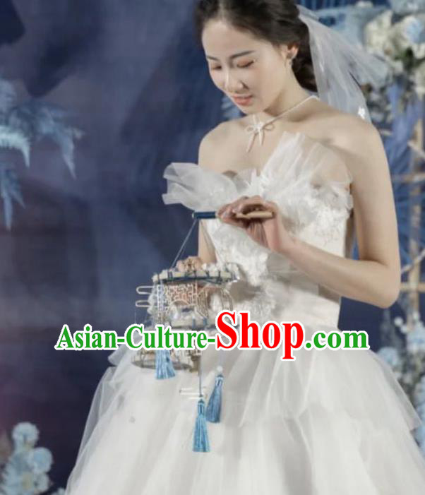 Handmade Chinese Wedding Prop Blue Tassel Lantern Top Grade Bride Accessories Photography Portable Lamp for Women