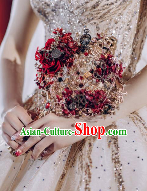 Baroque Princess Court Bridal Bouquet Handmade Wedding Accessories Photography Prop Red Rose Flowers for Women