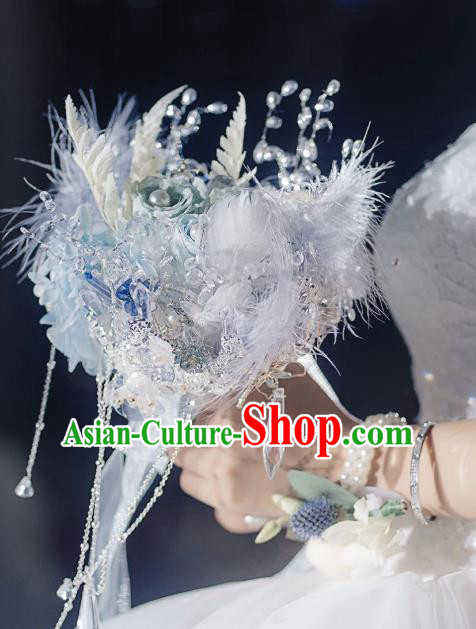 Baroque Princess Court Tassel Bridal Bouquet Handmade Wedding Accessories Photography Prop White Feather Flowers for Women