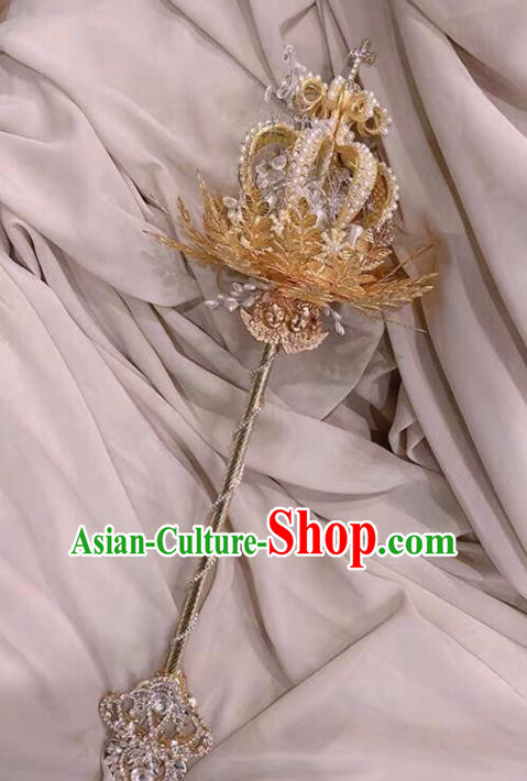 Baroque Princess Golden Bridal Bouquet Handmade Wedding Accessories Photography Prop Queen Pearls Royal Crown Scepter for Women