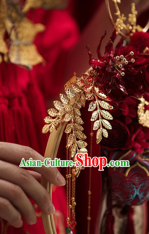 Handmade Chinese Wedding Prop Red Flowers Fan Top Grade Bride Accessories Photography Portable Palace Fan for Women