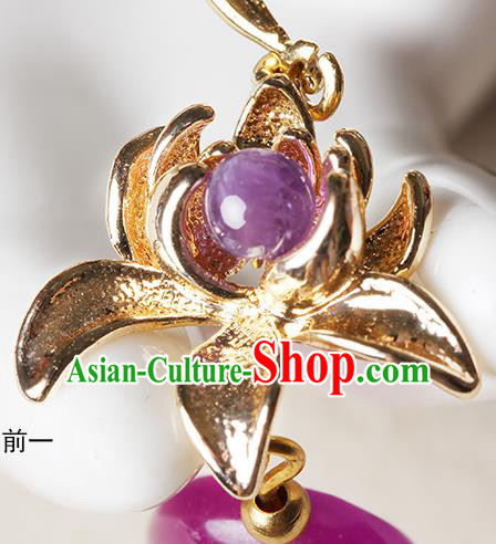 Traditional Chinese Lotus Ear Accessories Handmade Eardrop National Cheongsam Violet Earrings for Women