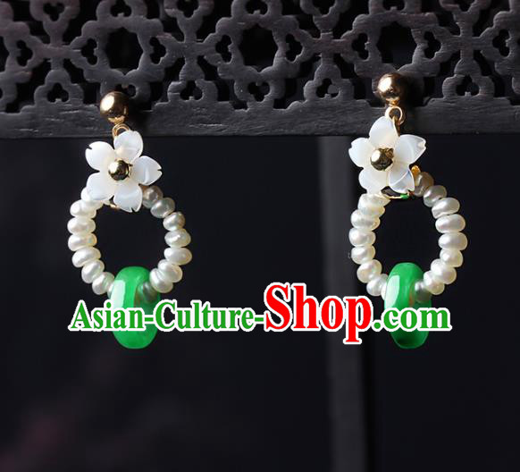 Traditional Chinese Pearls Ear Accessories Handmade Eardrop National Cheongsam Peace Buckle Earrings for Women
