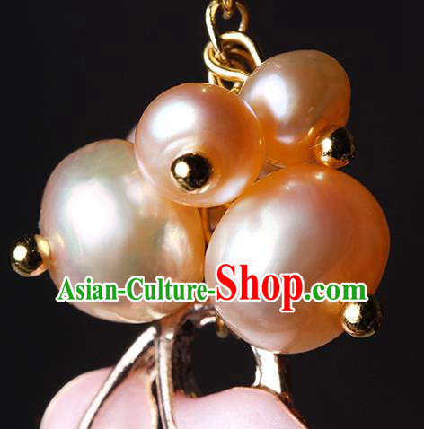 Traditional Chinese Pink Leaf Ear Accessories Handmade Eardrop National Cheongsam Pearls Earrings for Women