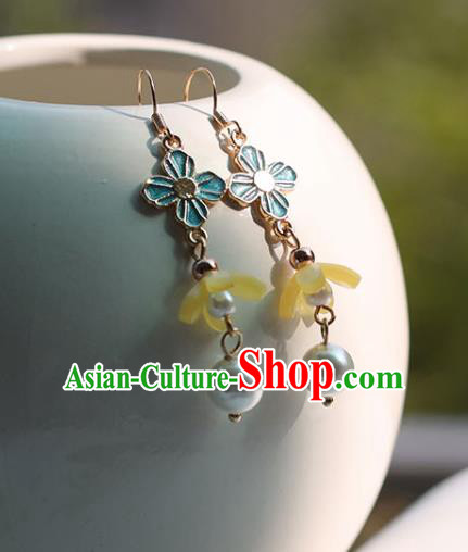 Traditional Chinese Handmade Yellow Fragrans Earrings Ancient Hanfu Ear Accessories for Women