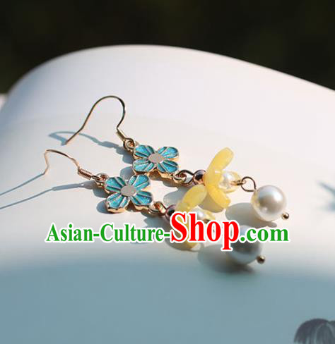 Traditional Chinese Handmade Yellow Fragrans Earrings Ancient Hanfu Ear Accessories for Women