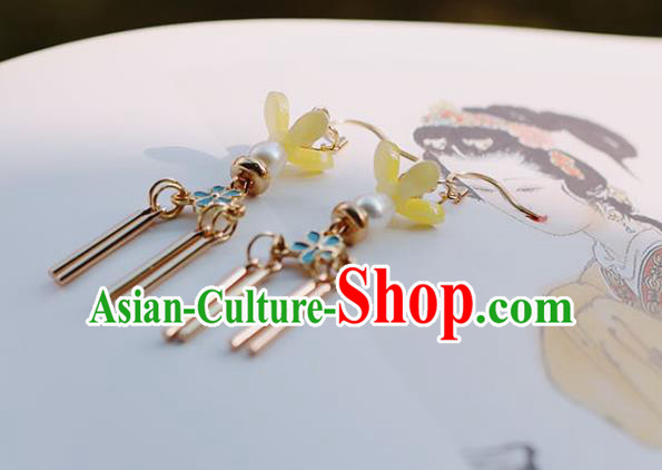 Traditional Chinese Handmade Pearl Earrings Ancient Hanfu Yellow Fragrans Ear Accessories for Women