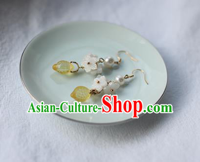 Traditional Chinese Handmade Yellow Lemon Earrings Ancient Hanfu Pearl Ear Accessories for Women