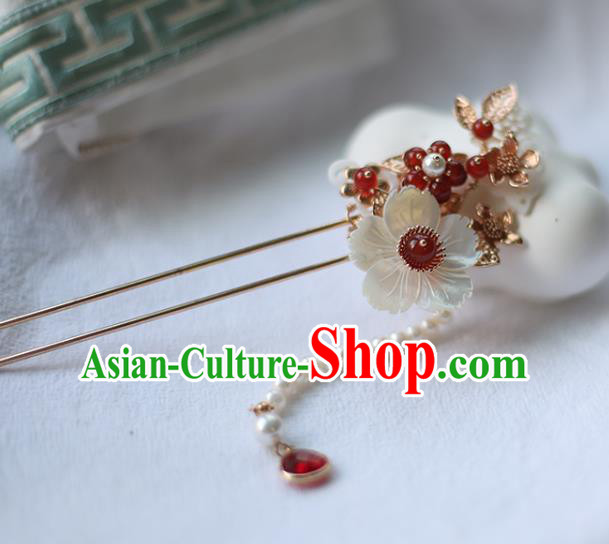 Handmade Chinese Tassel Hair Clip Traditional Classical Hanfu Hair Accessories Ancient Princess Red Plum Hairpins for Women