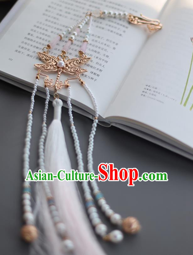 Top Grade Chinese Classical Waist Accessories Handmade Ancient White Tassel Dragonfly Belt Pendant for Women