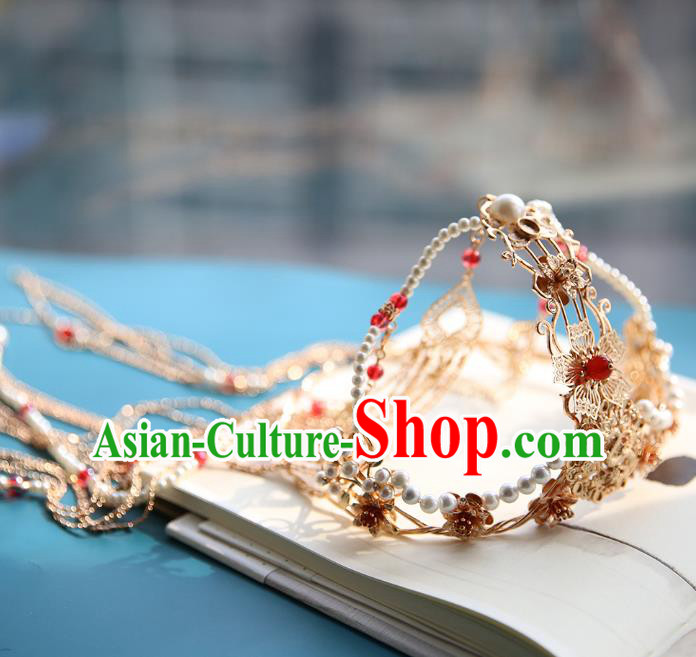 Chinese Classical Golden Tassel Hair Crown Traditional Hanfu Hair Accessories Handmade Hairpins Phoenix Coronet for Women