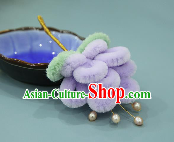 Handmade Chinese Purple Velvet Peacock Hair Clip Traditional Classical Hair Accessories Ancient Imperial Consort Hairpins for Women