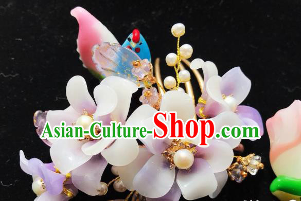 Handmade Chinese Court Lilac Flowers Hair Comb Traditional Classical Hair Accessories Ancient Qing Dynasty Hairpins for Women