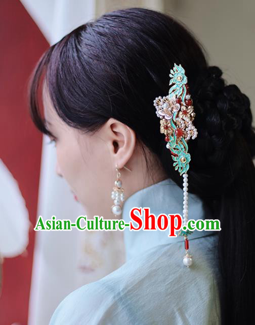 Handmade Chinese Court Pearls Tassel Hair Claw Traditional Classical Hair Accessories Ancient Qing Dynasty Hairpins for Women