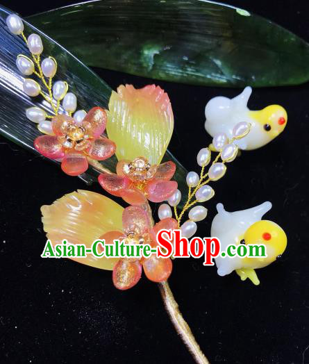 Handmade Chinese Classical Court Hairpins Traditional Hair Accessories Ancient Qing Dynasty Pink Plum Hair Clip for Women