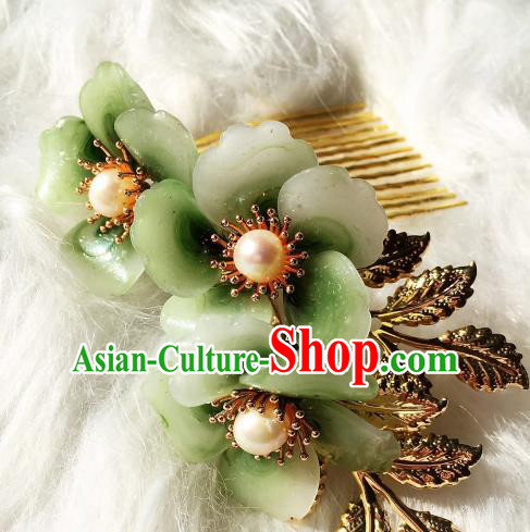 Handmade Chinese Classical Hairpins Traditional Hair Accessories Ancient Qing Dynasty Green Plum Hair Comb for Women