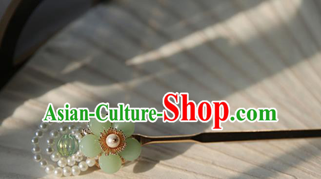 Handmade Chinese Pearls Hair Clip Traditional Classical Hanfu Hair Accessories Ancient Green Plum Hairpins for Women