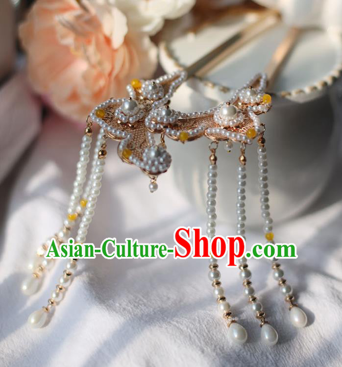 Handmade Chinese Song Dynasty Hair Clip Traditional Classical Hanfu Hair Accessories Ancient Empress Pearls Tassel Hairpins for Women