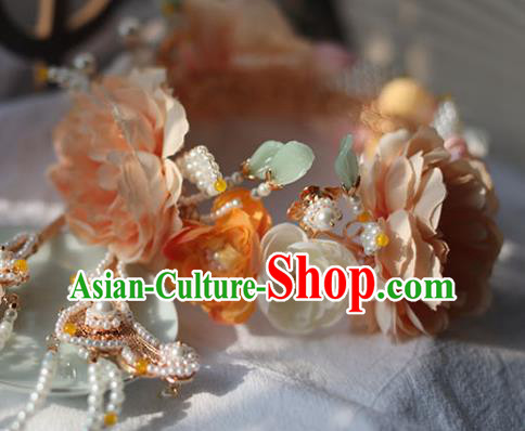 Handmade Chinese Song Dynasty Flowers Hair Crown Traditional Classical Hanfu Hair Accessories Ancient Empress Shell Hair Clasp for Women