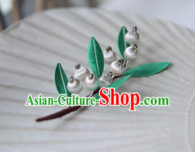 Handmade Chinese Classical Hair Clip Traditional Hair Accessories Ancient Hanfu Green Silk Leaf Hairpin for Women