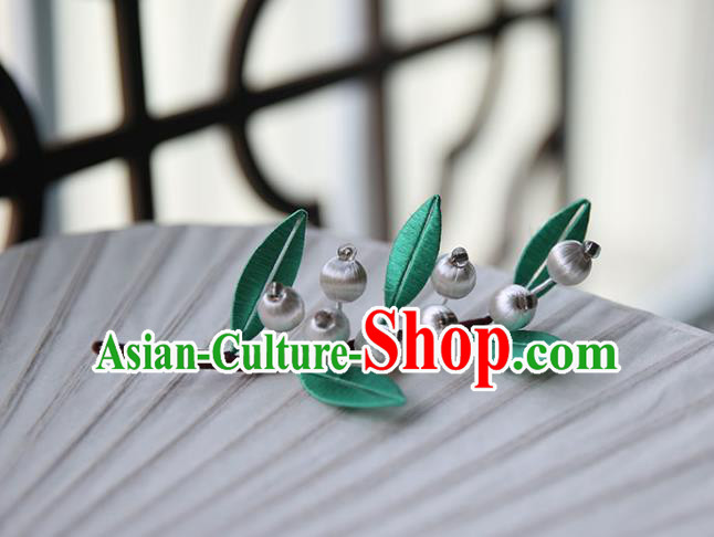 Handmade Chinese Classical Hair Clip Traditional Hair Accessories Ancient Hanfu Green Silk Leaf Hairpin for Women
