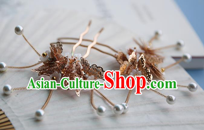 Handmade Chinese Classical Hair Clip Traditional Hair Accessories Ancient Hanfu Golden Butterfly Hairpins for Women