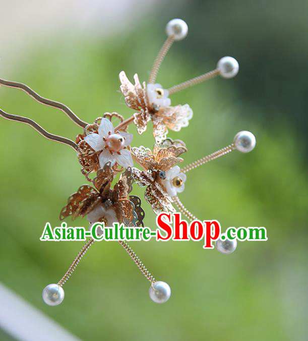 Handmade Chinese Classical Hair Clip Traditional Hair Accessories Ancient Hanfu Golden Butterfly Hairpins for Women