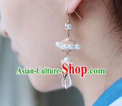 Traditional Chinese Handmade White Earrings Ancient Hanfu Beads Ear Accessories for Women