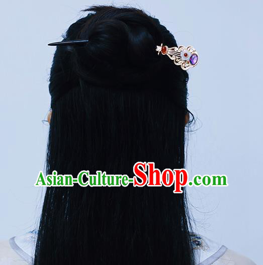 Handmade Chinese Classical Purple Bead Lute Hair Clip Traditional Hair Accessories Ancient Hanfu Ebony Hairpins for Women