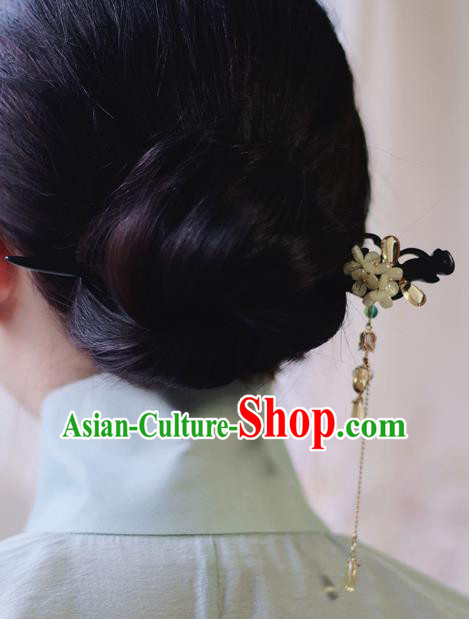Handmade Chinese Classical Fragrans Hair Clip Traditional Hair Accessories Ancient Hanfu Tassel Ebony Hairpins for Women