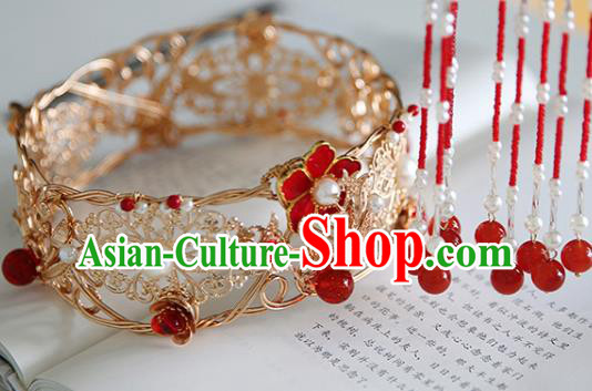 Chinese Classical Wedding Hair Crown Traditional Hanfu Hair Accessories Handmade Bride Tassel Hairpins Complete Set
