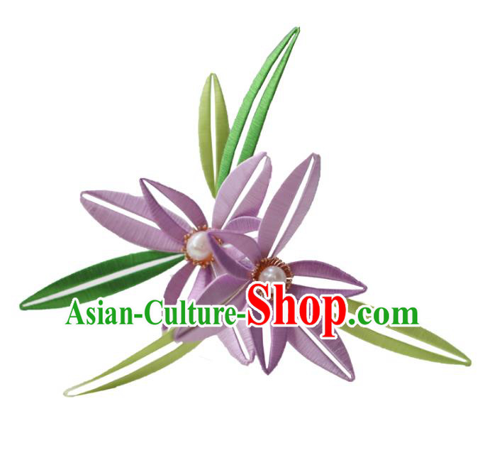 Handmade Chinese Classical Purple Silk Flowers Hairpins Traditional Hair Accessories Ancient Qing Dynasty Court Orchid Hair Clip for Women