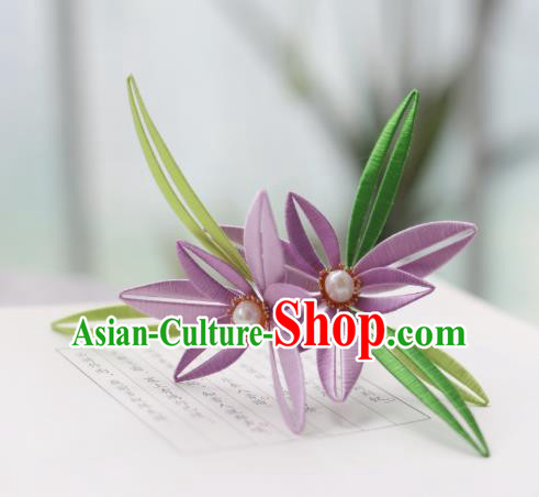 Handmade Chinese Classical Purple Silk Flowers Hairpins Traditional Hair Accessories Ancient Qing Dynasty Court Orchid Hair Clip for Women