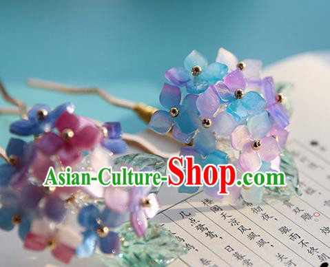 Handmade Chinese Classical Hydrangea Hairpins Traditional Hair Accessories Ancient Hanfu Hair Clip for Women