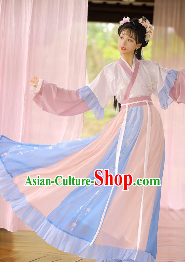 Chinese Jin Dynasty Young Female Top Blouse and Skirt Traditional Hanfu Garment Ancient Goddess Historical Costumes for Women