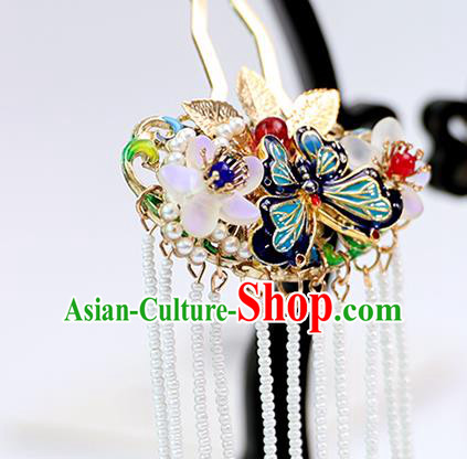 Chinese Classical Wedding Cloisonne Hair Crown Traditional Bride Hair Accessories Handmade Hanfu Butterfly Tassel Hairpins Full Set
